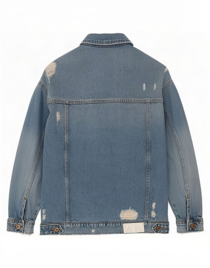 Damska kurtka jeansowa Zara Oversize UK 10, mała, niebieska bawełniana