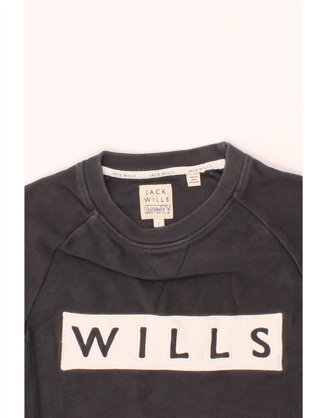 JACK WILLS Mens Graphic Sweatshirt Jumper Small Grey Cotton Vintage Jack Wills and Second-Hand Jack Wills from Messina Hembry 