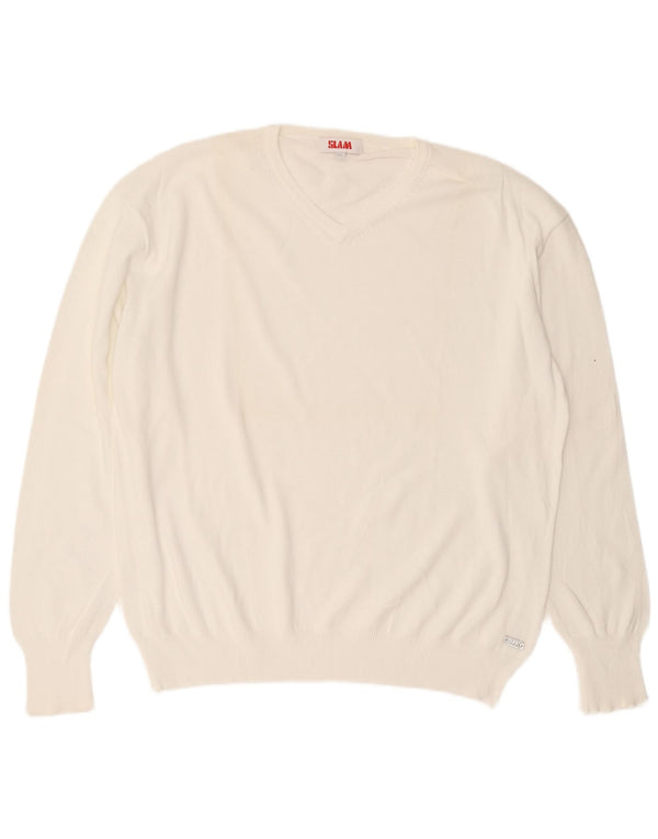 Męski sweter Slam z dekoltem w kształcie litery V, 3XL, biała bawełna