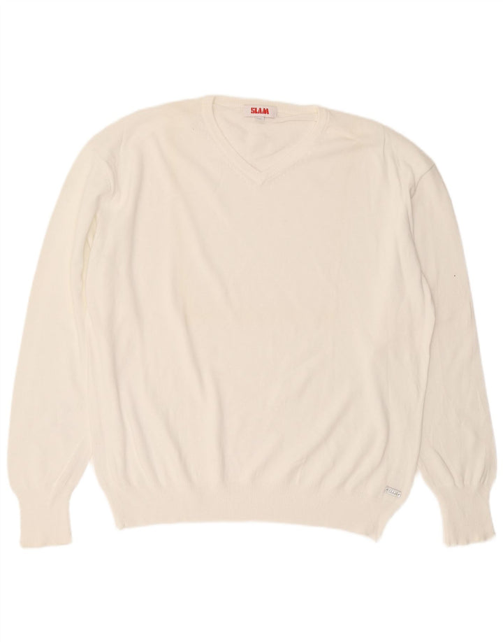 Męski sweter Slam z dekoltem w kształcie litery V, 3XL, biała bawełna