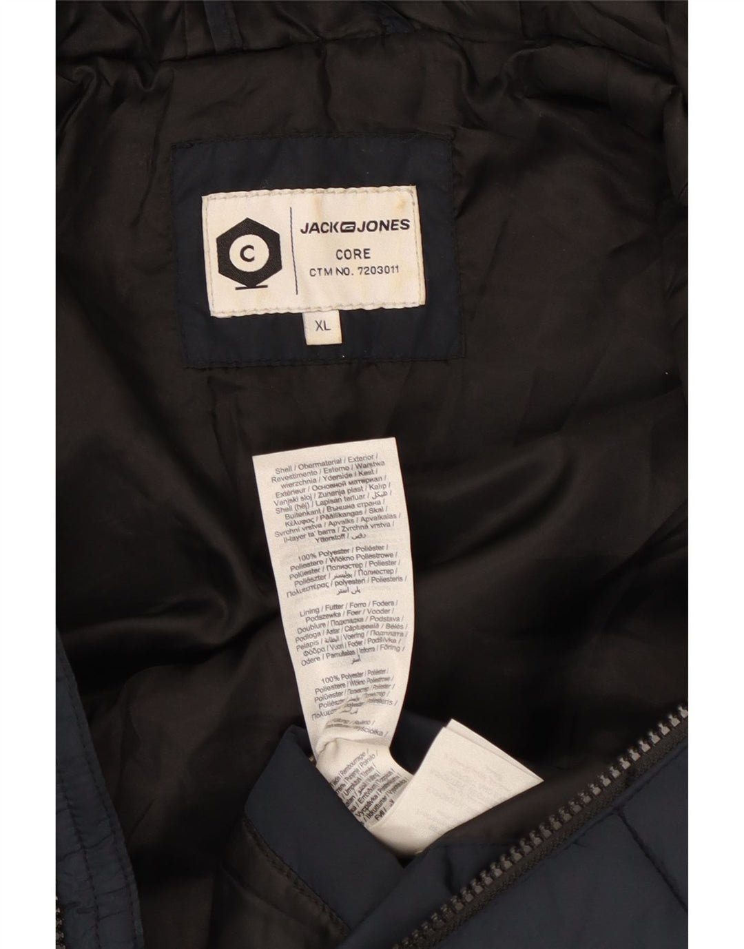 Męska ocieplana kurtka z kapturem Jack & Jones UK 42 XL, granatowa, poliester