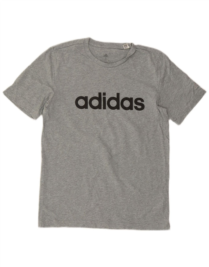 Męski T-shirt z grafiką ADIDAS, mały, szary, bawełniany