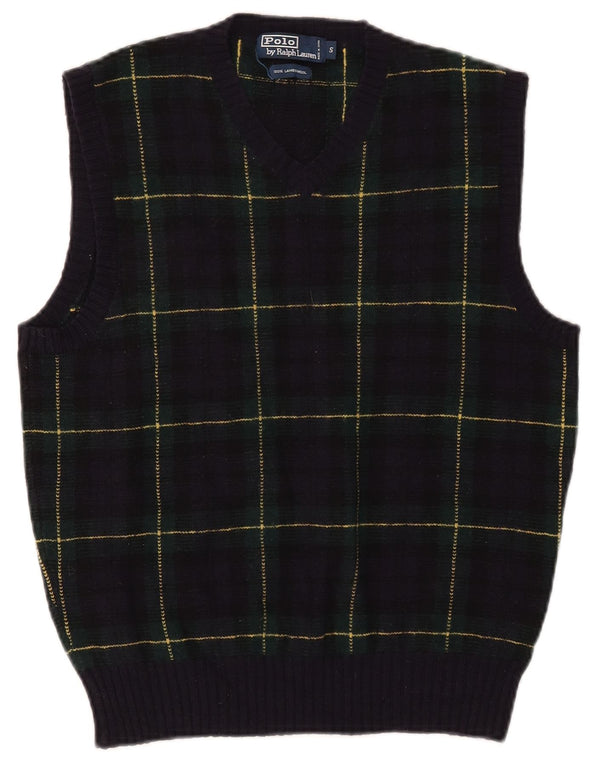 Polo Ralph Lauren Męski podkoszulek bez rękawów, mały, granatowy, z owczej wełny w kratkę