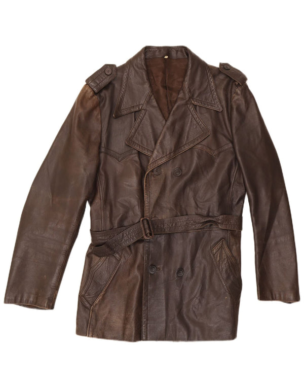 Vintage Womens Military Leather Jacket IT 52 2XL Brown