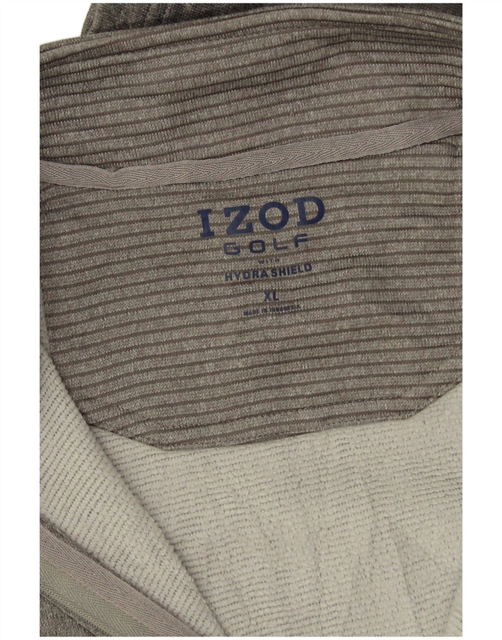Męski sweter golfowy Izod XL, zapinany na zamek, w szare paski
