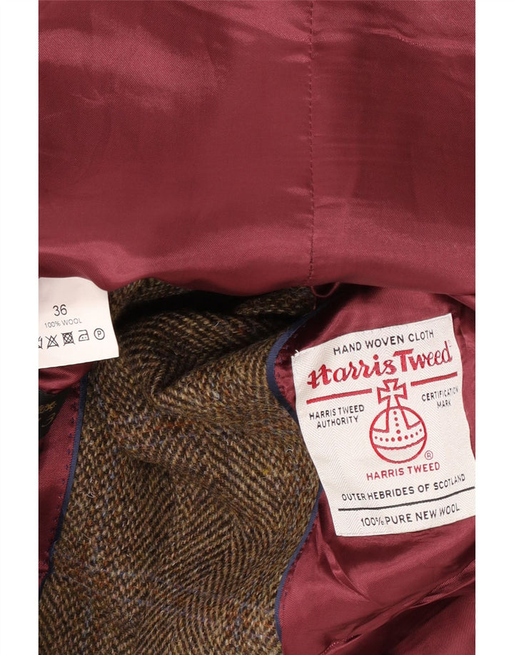 Męska marynarka zapinana na 2 guziki Harris Tweed UK 36 Mała brązowa wełniana kratka