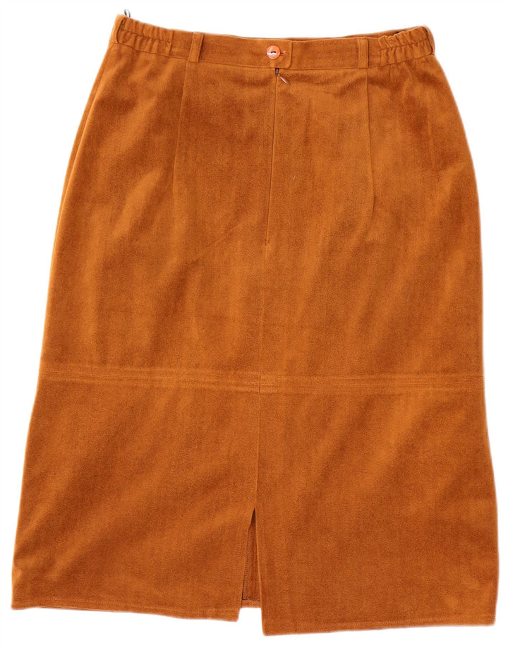 Vintage damska welurowa prosta spódnica, średnia W28, brązowy poliester