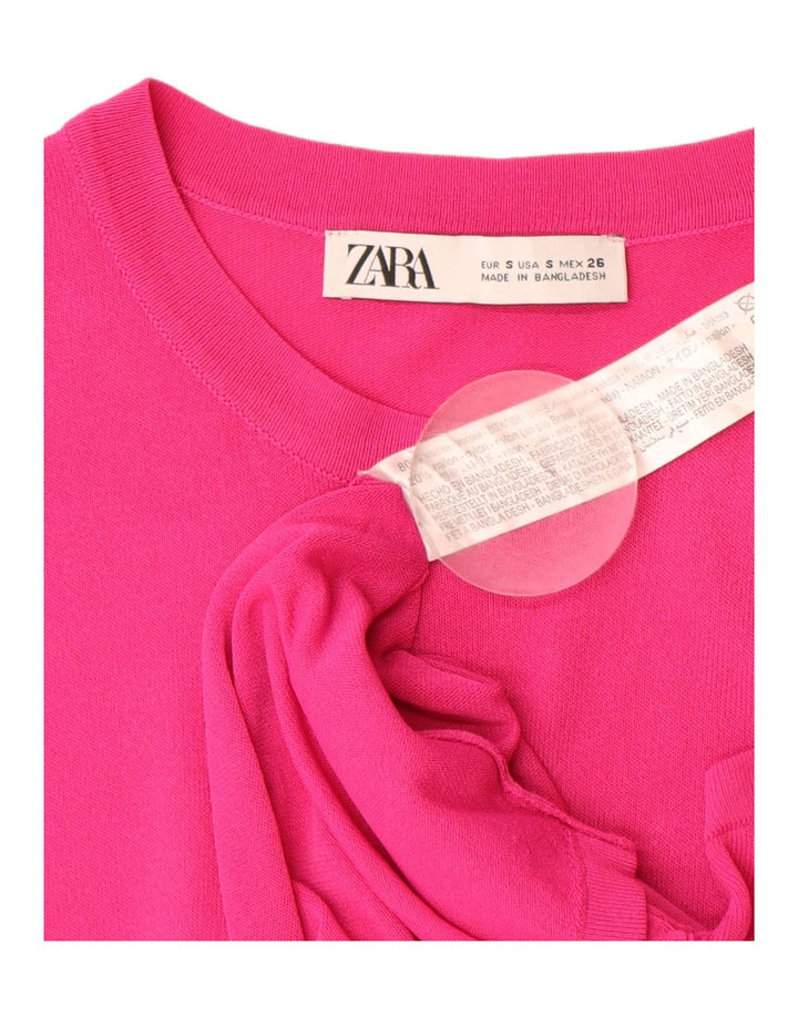 Damski sweter ZARA z krótkim rękawem i dekoltem w łódkę UK 8 Small Pink Wiskoza