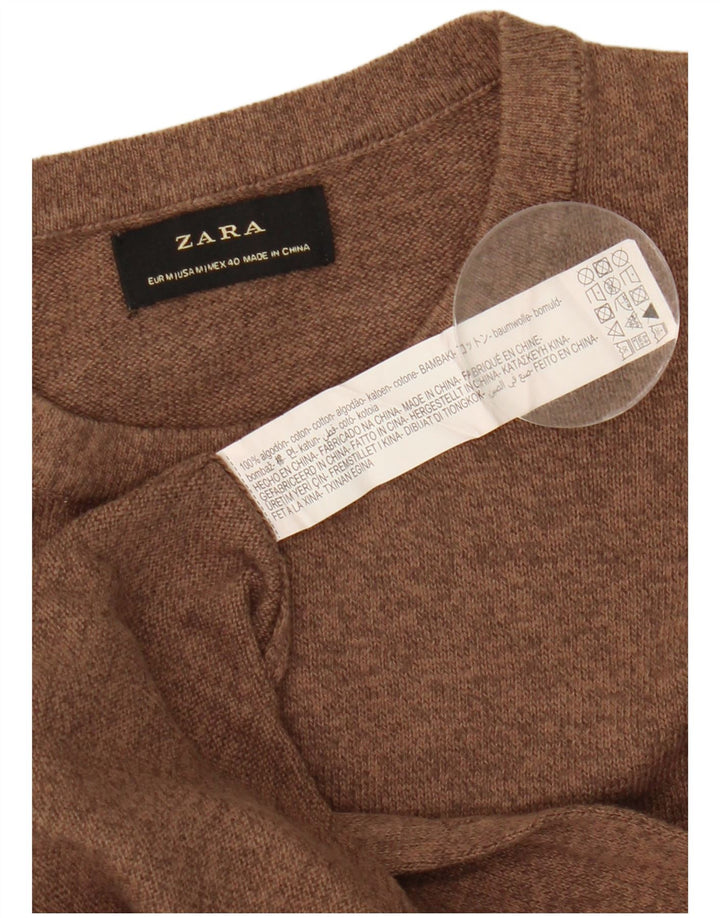 Męski sweter Zara z okrągłym dekoltem Średni brązowy bawełniany plamki