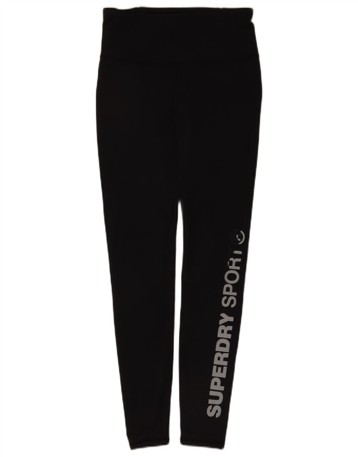 Damskie legginsy Superdry Graphic UK 10, małe, czarne, poliestrowe