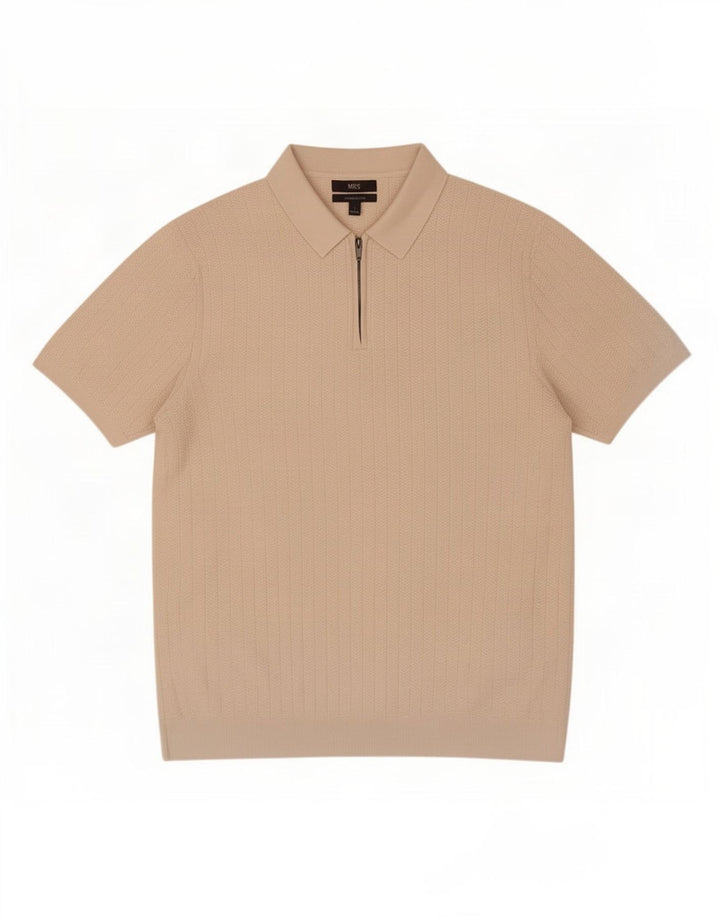 Męska koszulka polo Marks & Spencer, duża, beżowa, bawełniana w jodełkę