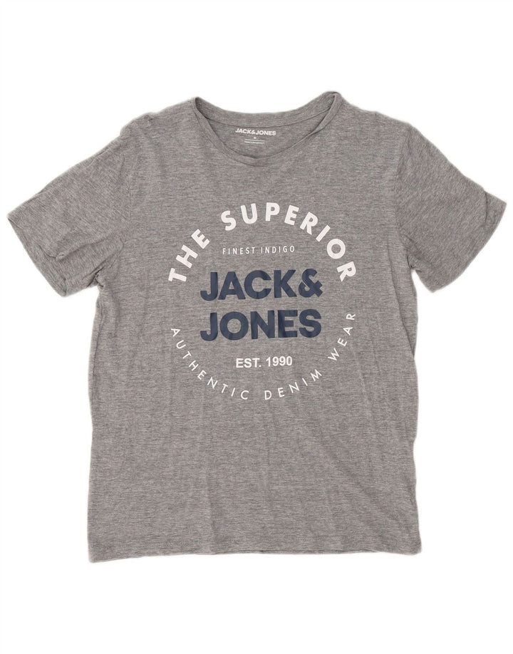 Męska koszulka z grafiką Jack & Jones, średnia szara bawełniana nakrapiana