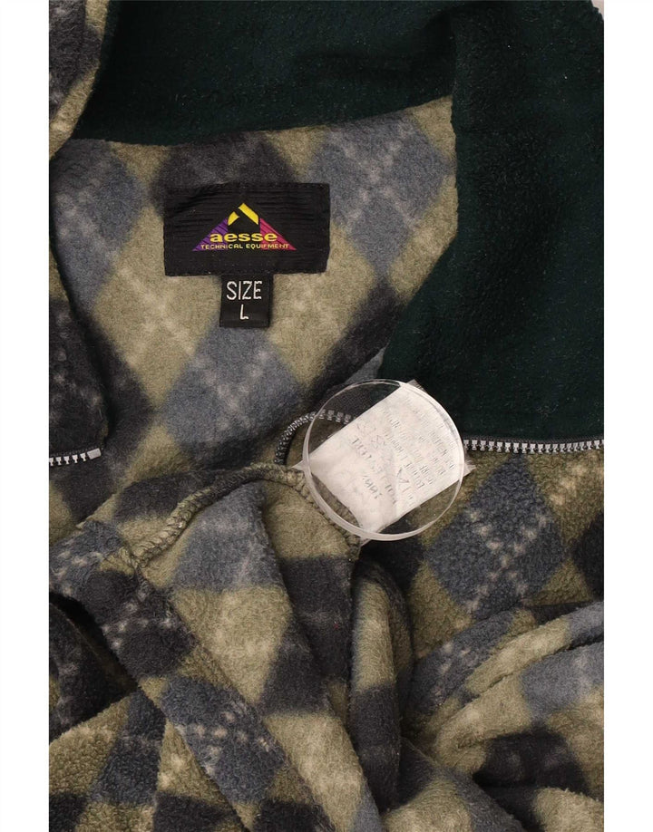 Męski sweter polarowy Aesse z zamkiem błyskawicznym, duży, khaki, argyle/diamentowy poliester