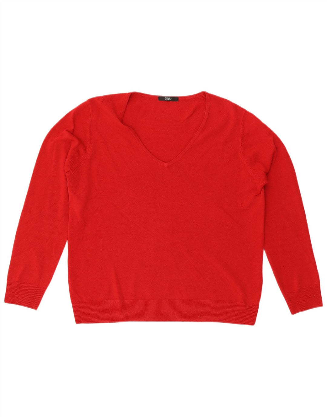 Marks & Spencer Damski sweter z dekoltem w kształcie litery V, UK 16, duży, czerwony akryl