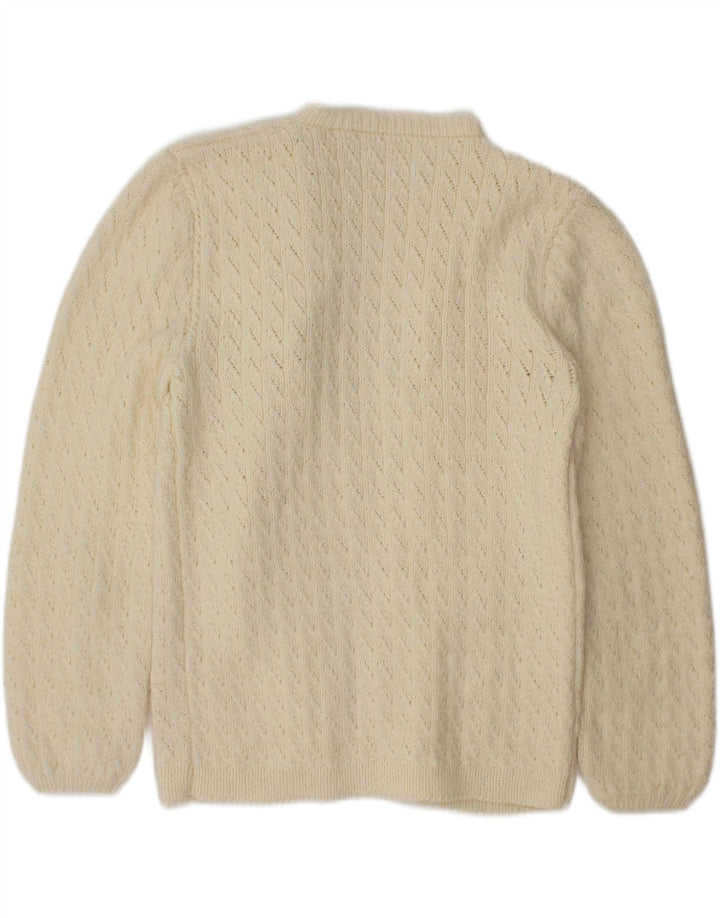 VINTAGE Womens Open Cardigan Sweater UK 14 Medium Off White Vintage Vintage and Second-Hand Vintage from Messina Hembry 