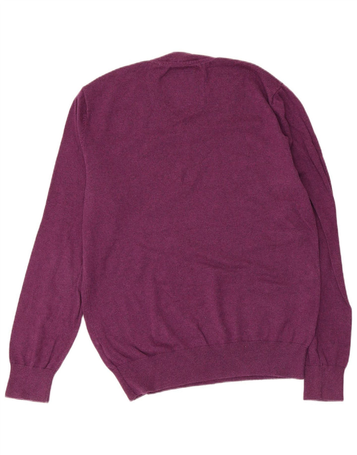 JACK WILLS Męski sweter z dekoltem w kształcie litery V, średniofioletowy, bawełniany