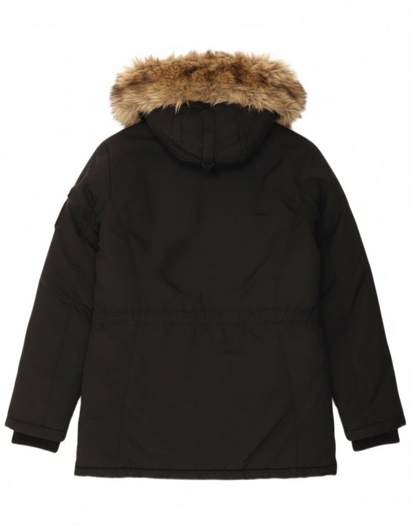 Damska kurtka parka z kapturem Superdry UK 12, średni czarny nylon