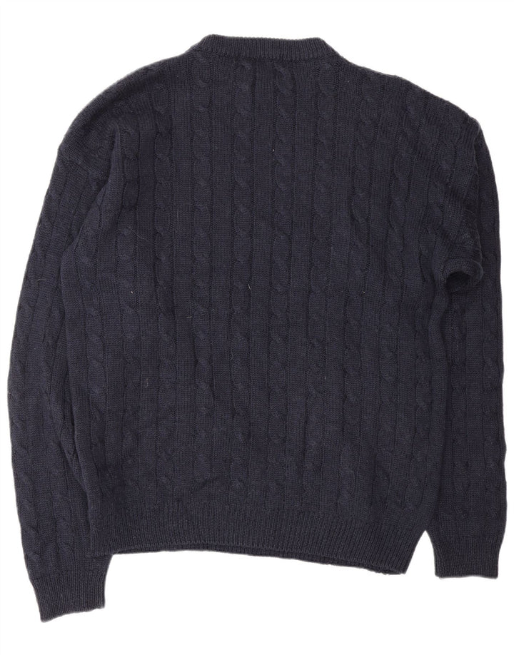 BLANC BLEU Męski sweter z graficznym wycięciem pod szyją, duży, granatowy, zimowy