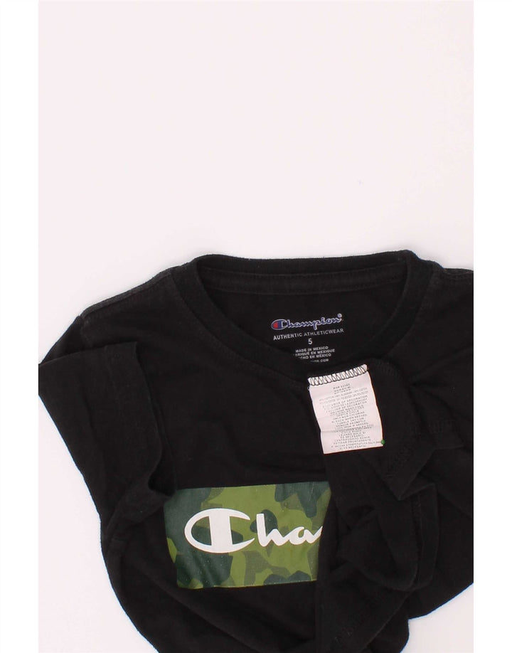 Chłopięcy T-shirt z grafiką Champion, 4-5 lat, czarna bawełna