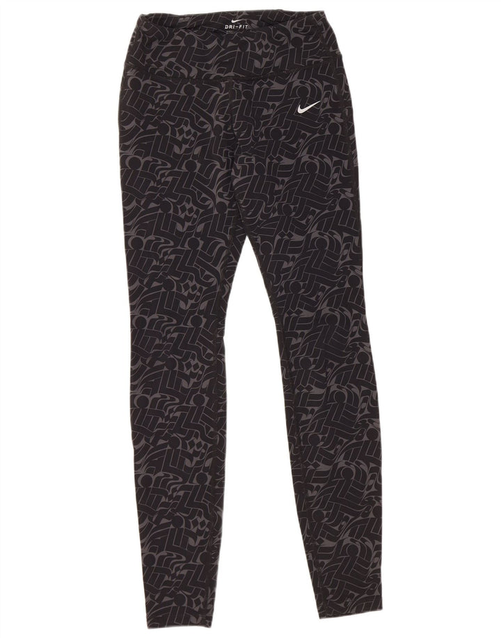 Damskie legginsy NIKE Dri Fit UK 8, mały, czarny, geometryczny nylon