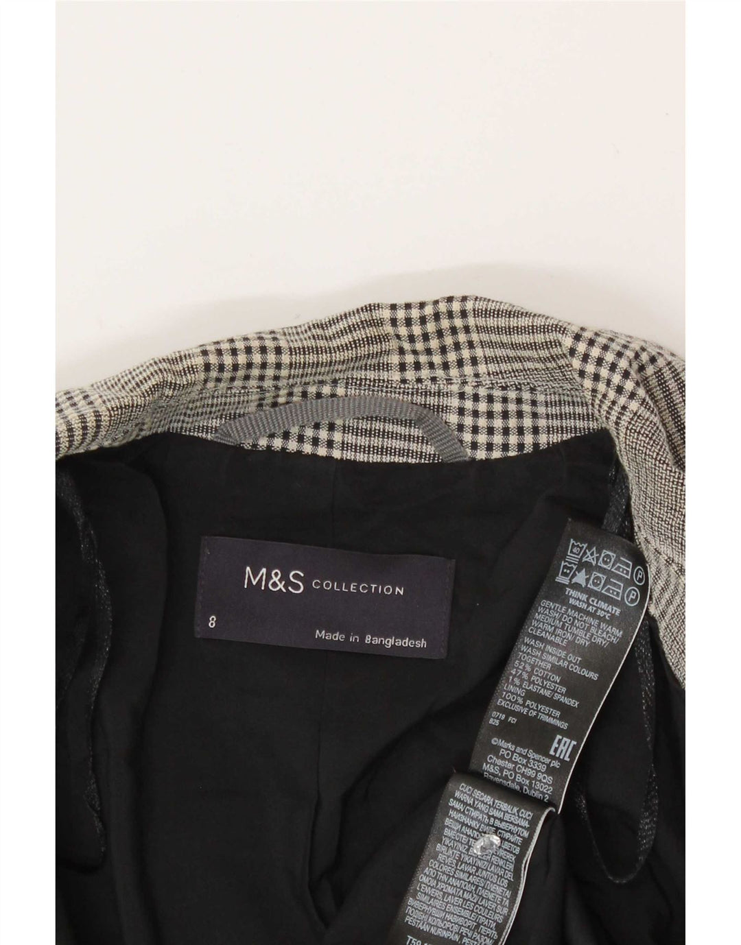 Marks & Spencer Damska marynarka zapinana na 1 guzik UK 8, mała, szara, bawełniana krata