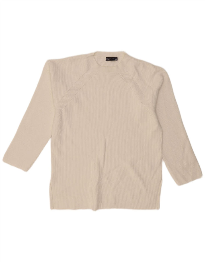 Marks & Spencer Damski sweter z okrągłym dekoltem UK 16, duży, biały, wiskoza