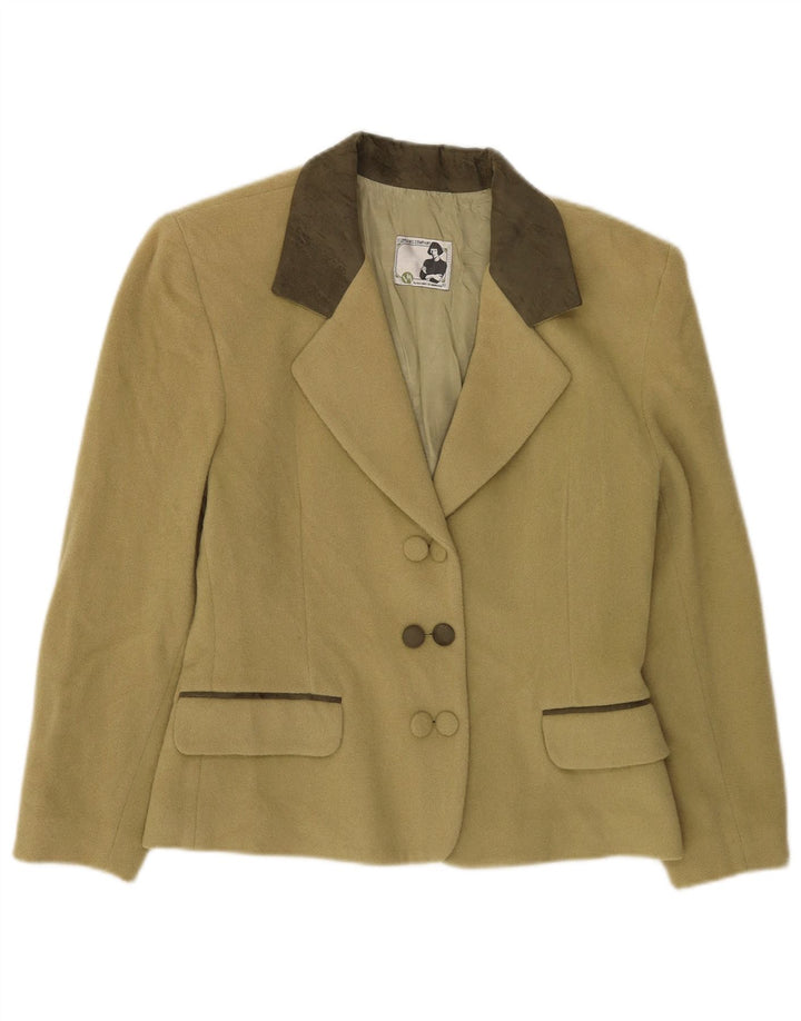 Vintage damska marynarka dwurzędowa UK 10, mała wełna khaki