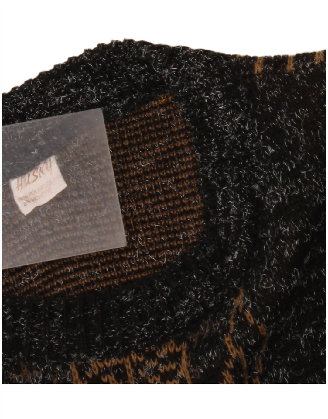 Damski sweter VINTAGE z graficznym wycięciem pod szyją UK 18 XL, czarny, nakrapiany