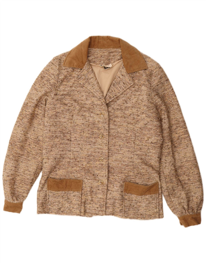 Vintage damska marynarka zapinana na 4 guziki UK 14, duża, beżowa, nakrapiana