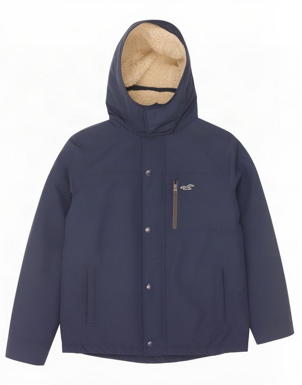 Męska kurtka Sherpa z kapturem Hollister UK 40, duża, granatowa, poliestrowa