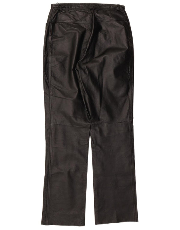 Damskie proste skórzane spodnie Yuppie UK 14 Medium W29 L31 Czarna skóra