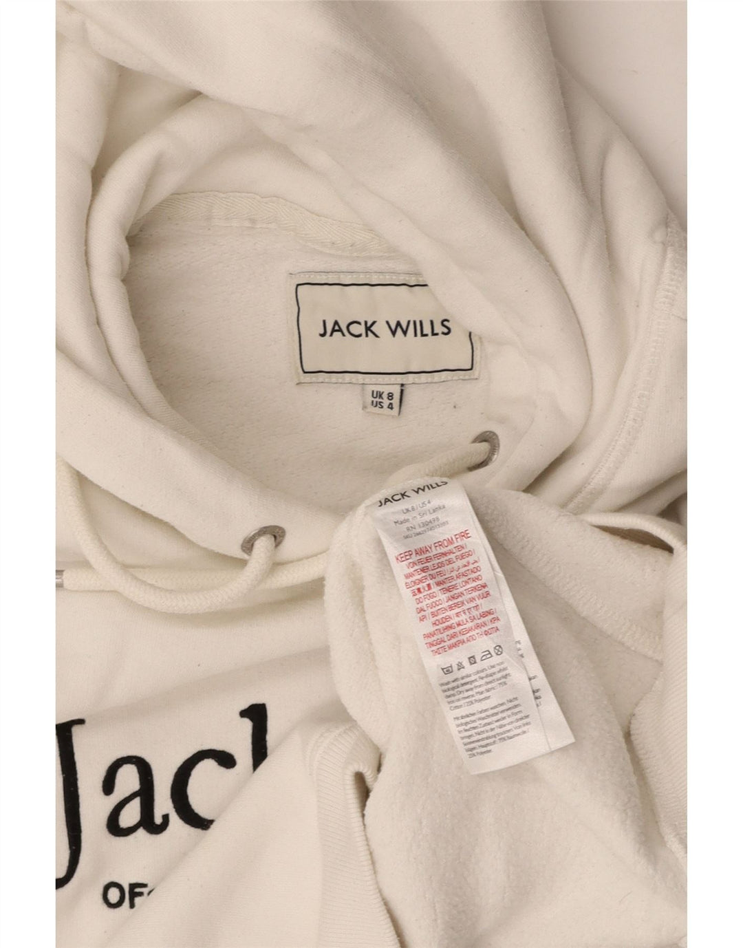 JACK WILLS Damski sweter z kapturem i grafiką, UK 8, mały, biały, bawełniany