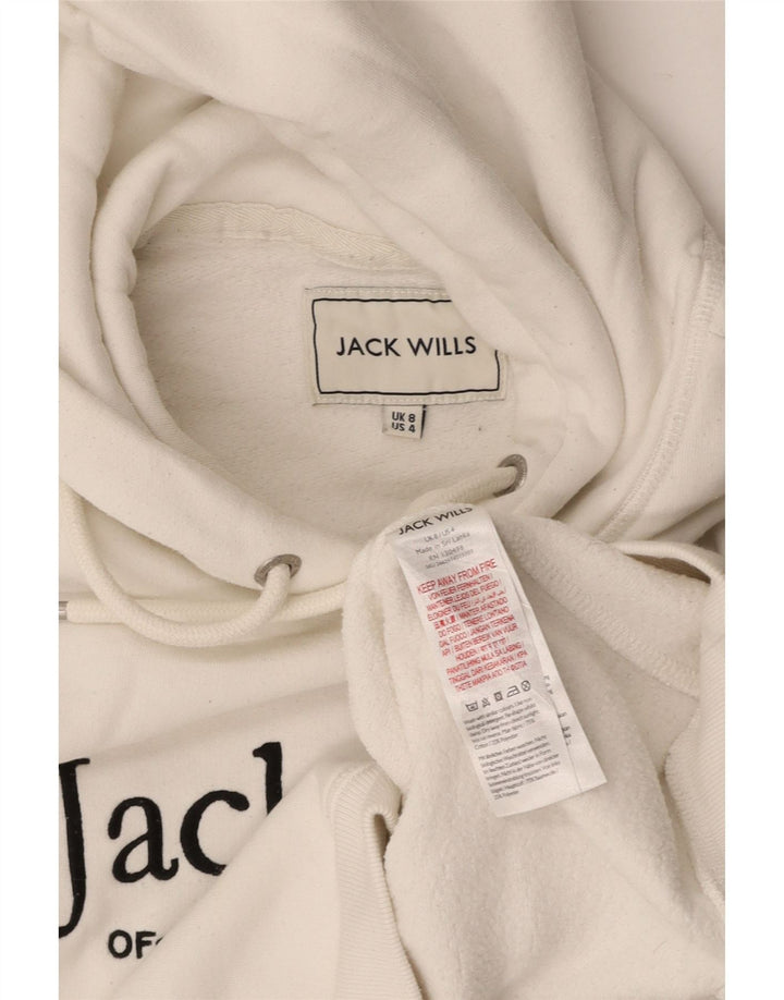 JACK WILLS Damski sweter z kapturem i grafiką, UK 8, mały, biały, bawełniany