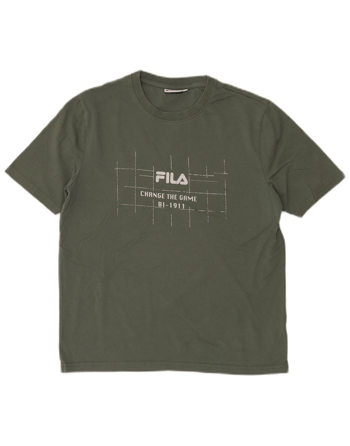 Męski T-shirt z grafiką FILA, mały, bawełniany khaki