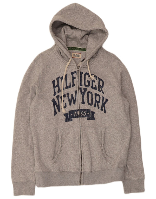 Damski sweter Tommy Hilfiger z grafiką i zamkiem błyskawicznym, UK 18 XL, szara bawełna