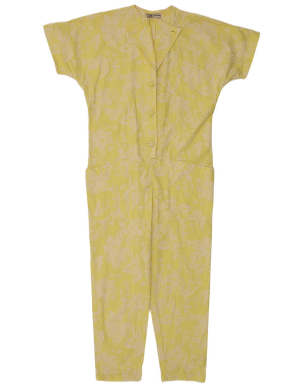 Vintage damski kombinezon oversize UK 14, średni żółty kwiatowy bawełna