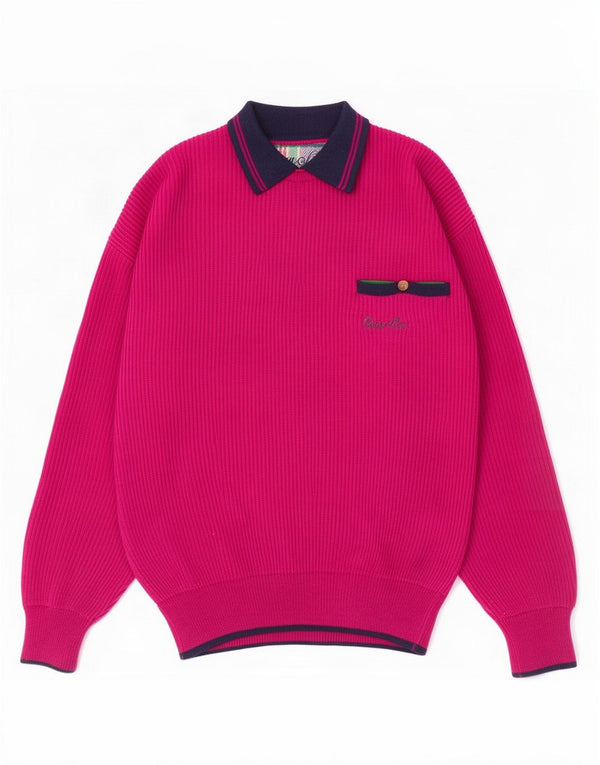 Vintage męski sweter polo IT 52 duży różowy dziewicza wełna