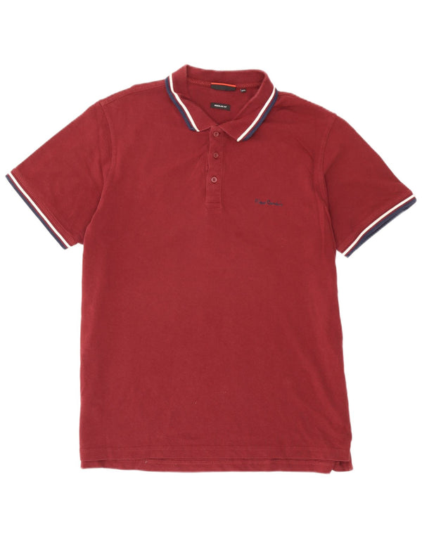 Męska koszulka polo Pierre Cardin o regularnym kroju 3XL, bordowa, bawełniana w paski