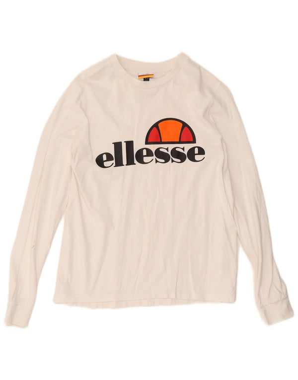 Damski top graficzny Ellesse z długim rękawem, UK 10, mały, biały, bawełniany