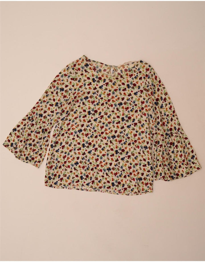 Damska bluzka z rękawem 3/4 ZARA UK 10, mała w kolorze złamanej bieli, wiskoza w kwiaty