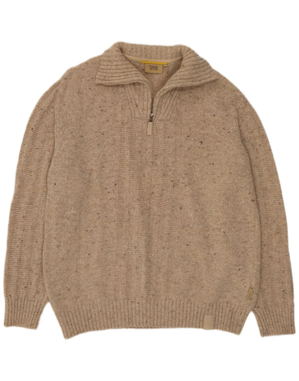 Camel Active Męski sweter z zamkiem błyskawicznym 2XL Beżowa wełna z plamkami