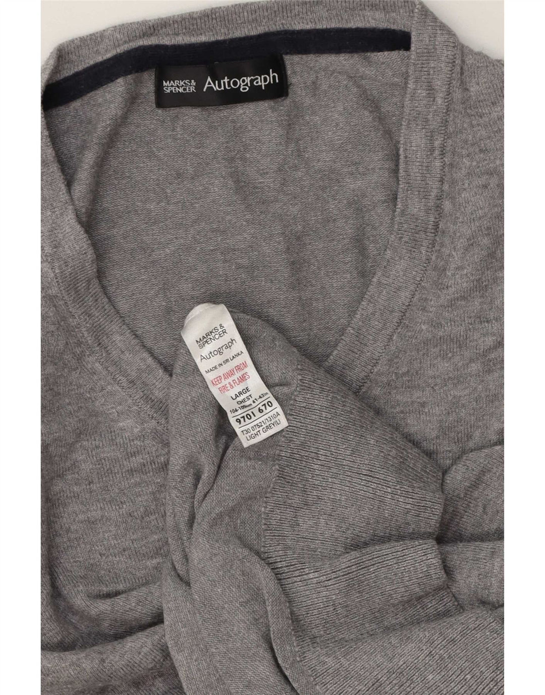 Marks & Spencer Męski sweter z dekoltem w kształcie litery V, duży, szary, bawełniany