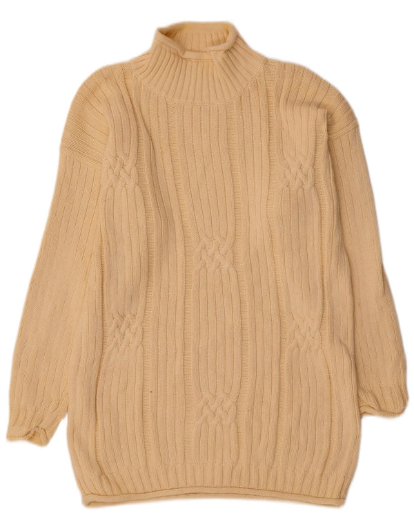 Vintage męski sweter z golfem UK 38/40 średni beżowy bawełniany
