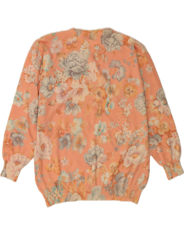 Sweter damski VINTAGE z okrągłym dekoltem UK 18 XL, różowa, wełniana w kwiaty