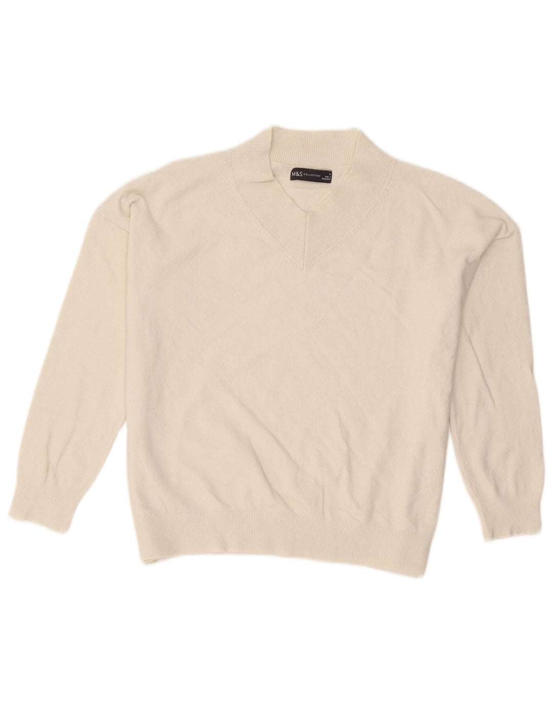 Marks & Spencer Damski sweter z dekoltem w kształcie litery V, UK 14, średni złamanej bieli