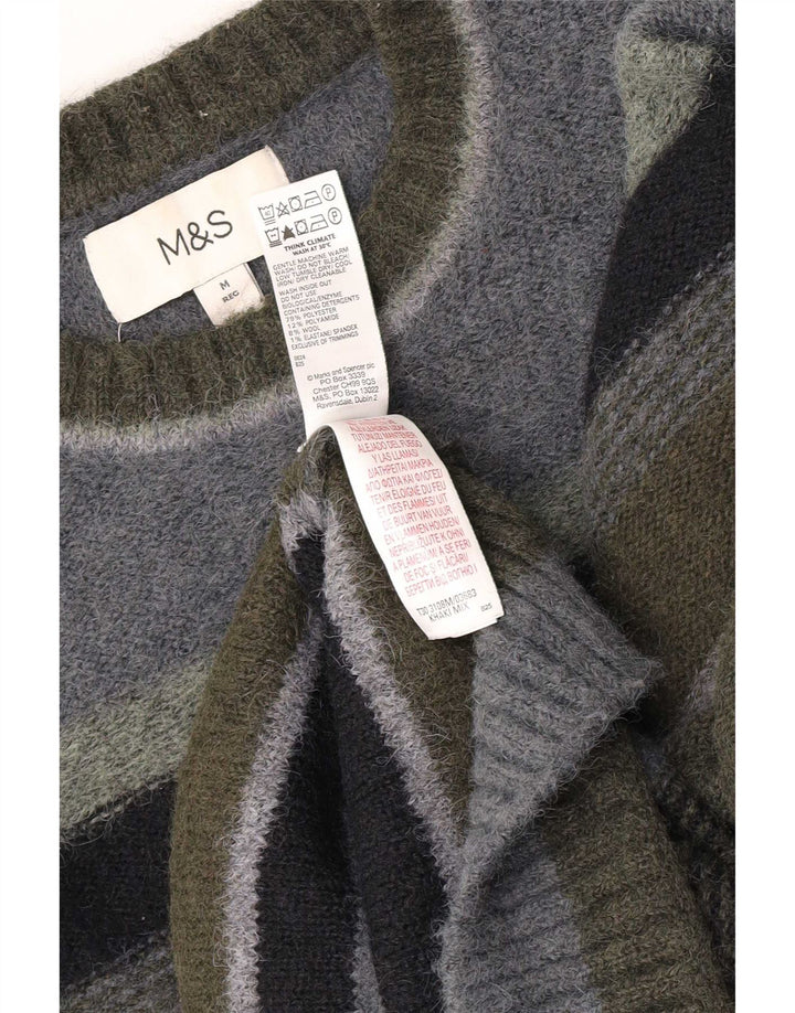 Marks & Spencer Męski sweter z okrągłym dekoltem, średnie khaki w paski