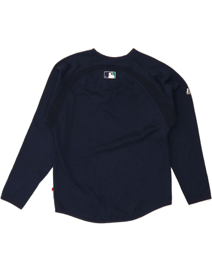 MAJESTIC Womens Seattle Mariners Top Long Sleeve UK 12 Medium Navy Blue Vintage Majestic and Second-Hand Majestic from Messina Hembry 
