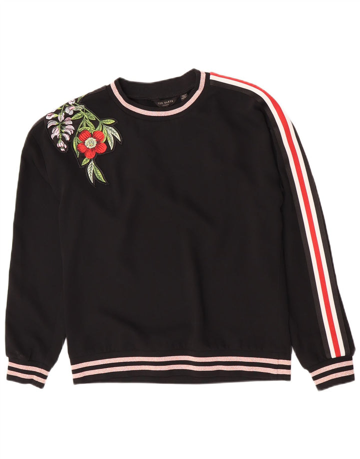 Damska bluza z grafiką Ted Baker UK 14, średnia czarna w kwiaty