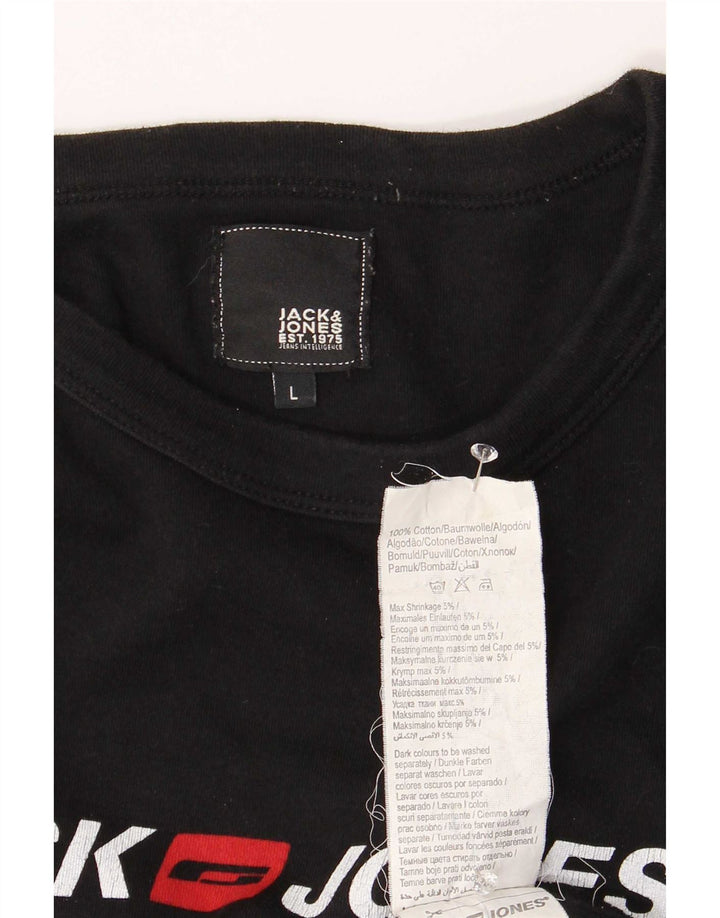 Męski graficzny top Jack & Jones z długim rękawem, duży, czarny, bawełniany