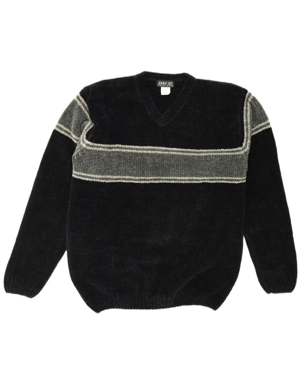 Męski sweter John F Gee z dekoltem w kształcie litery V, UK 44/46 XL, czarny, akrylowy, z blokami kolorów